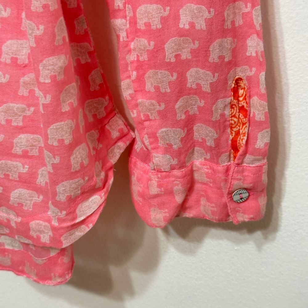 Hei Hei Anthropologie Elephant Button Down Shirt Tunic Pink Cotton Womens Large - Picture 6 of 8